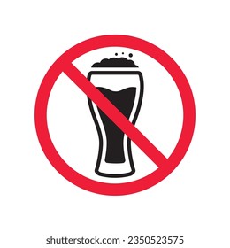 Forbidden beer vector icon. Warning, caution, attention, restriction, label, ban, danger. No beer flat sign design pictogram symbol. No beer icon