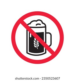 Forbidden beer vector icon. Warning, caution, attention, restriction, label, ban, danger. No beer flat sign design pictogram symbol. No beer icon