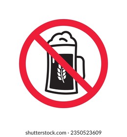 Forbidden beer vector icon. Warning, caution, attention, restriction, label, ban, danger. No beer flat sign design pictogram symbol. No beer icon