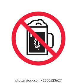 Forbidden beer vector icon. Warning, caution, attention, restriction, label, ban, danger. No beer flat sign design pictogram symbol. No beer icon
