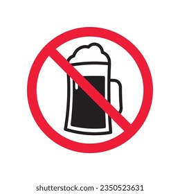 Forbidden beer vector icon. Warning, caution, attention, restriction, label, ban, danger. No beer flat sign design pictogram symbol. No beer icon