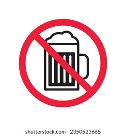 Forbidden beer vector icon. Warning, caution, attention, restriction, label, ban, danger. No beer flat sign design pictogram symbol. No beer icon