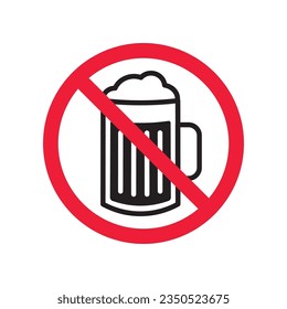 Forbidden beer vector icon. Warning, caution, attention, restriction, label, ban, danger. No beer flat sign design pictogram symbol. No beer icon