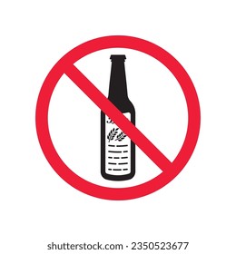 Icono vectorial de cerveza prohibida. Advertencia, precaución, atención, restricción, etiqueta, prohibición, peligro. No hay símbolo de pictograma de diseño de señal plana de cerveza. Sin icono de cerveza