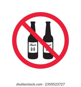 Forbidden beer vector icon. Warning, caution, attention, restriction, label, ban, danger. No beer flat sign design pictogram symbol. No beer icon