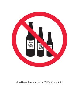 Forbidden beer vector icon. Warning, caution, attention, restriction, label, ban, danger. No beer flat sign design pictogram symbol. No beer icon