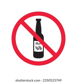 Forbidden beer vector icon. Warning, caution, attention, restriction, label, ban, danger. No beer flat sign design pictogram symbol. No beer icon