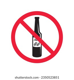 Forbidden beer vector icon. Warning, caution, attention, restriction, label, ban, danger. No beer flat sign design pictogram symbol. No beer icon