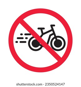 Icono vectorial de bicicleta prohibida. Advertencia, precaución, atención, restricción, etiqueta, prohibición, peligro. No hay símbolo de pictograma de diseño de señas planas de bicicleta. Sin icono de bicicleta