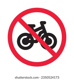 Forbidden bicycle vector icon. Warning, caution, attention, restriction, label, ban, danger. No bicycle flat sign design pictogram symbol. No bicycle icon