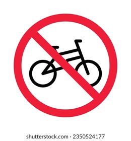 Forbidden bicycle vector icon. Warning, caution, attention, restriction, label, ban, danger. No bicycle flat sign design pictogram symbol. No bicycle icon