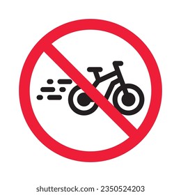 Icono vectorial de bicicleta prohibida. Advertencia, precaución, atención, restricción, etiqueta, prohibición, peligro. No hay símbolo de pictograma de diseño de señas planas de bicicleta. Sin icono de bicicleta