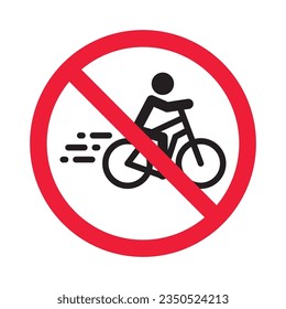 Icono vectorial de bicicleta prohibida. Advertencia, precaución, atención, restricción, etiqueta, prohibición, peligro. No hay símbolo de pictograma de diseño de señas planas de bicicleta. Sin icono de bicicleta
