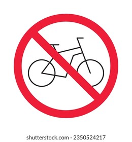 Forbidden bicycle vector icon. Warning, caution, attention, restriction, label, ban, danger. No bicycle flat sign design pictogram symbol. No bicycle icon