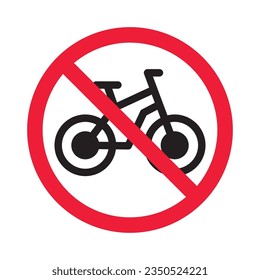 Forbidden bicycle vector icon. Warning, caution, attention, restriction, label, ban, danger. No bicycle flat sign design pictogram symbol. No bicycle icon