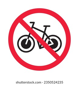 Forbidden bicycle vector icon. Warning, caution, attention, restriction, label, ban, danger. No bicycle flat sign design pictogram symbol. No bicycle icon