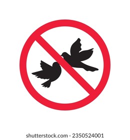 Icono vectorial de pájaro prohibido. Advertencia, precaución, atención, restricción, etiqueta, prohibición, peligro. No hay símbolo de pictograma de diseño de señas planas de aves. Sin icono de pájaro