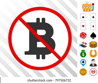 Forbidden Bitcoin icon with bonus gamble pictographs. Vector illustration style is flat iconic symbols. Designed for gamble software.