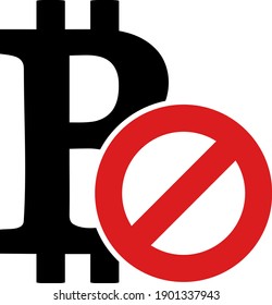 Forbidden bitcoin icon with flat style. Isolated vector forbidden bitcoin icon image, simple style.