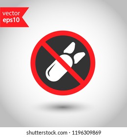 Forbidden bomb icon. No bomb weapon vector sign. Prohibited missile vector icon. Warning, caution, attention, restriction. No rocket icon. EPS 10 flat symbol.