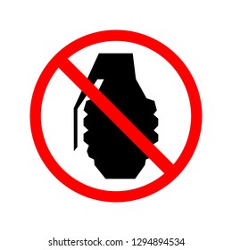 Forbidden bomb icon. No bomb weapon sign. Prohibited missile on white background. Traffic regulatory warning stop symbol. Vector illustration. 