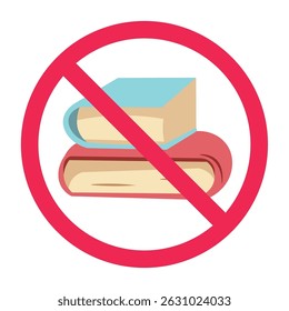 Forbidden books vector icon, no reading allowed sign, book prohibition symbol