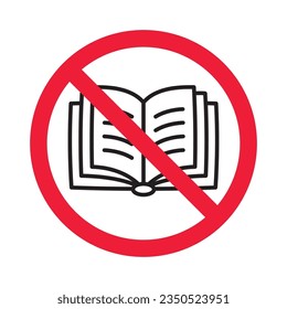Verbotene Bücher, Vektorsymbol. Warnung, Vorsicht, Aufmerksamkeit, Einschränkung, Kennzeichnung, Verbot, Gefahr. Kein Piktogramm-Symbol für das Flachbilddesign auf dem Buchcover. Kein Buchsymbol