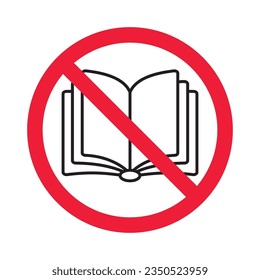 Forbidden books vector icon. Warning, caution, attention, restriction, label, ban, danger. No book cover flat sign design pictogram symbol. No book icon