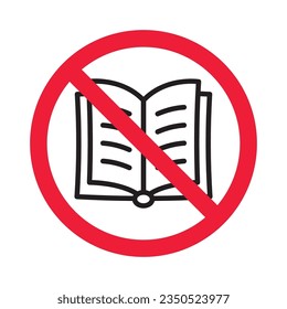Forbidden books vector icon. Warning, caution, attention, restriction, label, ban, danger. No book cover flat sign design pictogram symbol. No book icon