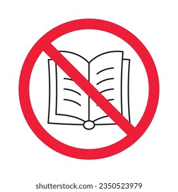 Forbidden books vector icon. Warning, caution, attention, restriction, label, ban, danger. No book cover flat sign design pictogram symbol. No book icon