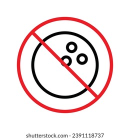 Forbidden bowling pin vector icon. Warning, caution, attention, restriction, label, ban, danger. No bowling ball flat sign design pictogram symbol. No bowling icon