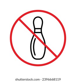 Forbidden bowling pin vector icon. Warning, caution, attention, restriction, label, ban, danger. No bowling ball flat sign design pictogram symbol. No bowling icon UX UI