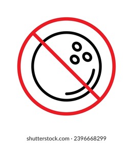 Icono vectorial del pasador de boliche prohibido. Advertencia, precaución, atención, restricción, etiqueta, prohibición, peligro. No hay símbolo de pictograma de diseño de señal plana para bolas. No hay un icono de bolos UX UI