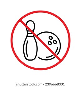 Forbidden bowling pin vector icon. Warning, caution, attention, restriction, label, ban, danger. No bowling ball flat sign design pictogram symbol. No bowling icon UX UI
