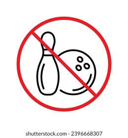 Forbidden bowling pin vector icon. Warning, caution, attention, restriction, label, ban, danger. No bowling ball flat sign design pictogram symbol. No bowling icon UX UI