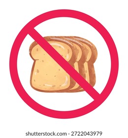 Forbidden bread sign, no bread sign, no bread consumption symbol, do not eat bread symbol, vector illustration
