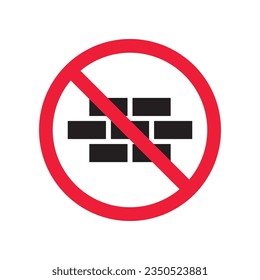 Verbotenes Ziegelmauerwerk, Vektorsymbol. Warnung, Vorsicht, Aufmerksamkeit, Einschränkung, Kennzeichnung, Verbot, Gefahr. Kein Piktogramm-Symbol für die Ziegelwand. Kein Wandsymbol