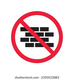 Forbidden brick wall vector icon. Warning, caution, attention, restriction, label, ban, danger. No brick wall flat sign design pictogram symbol. No wall icon