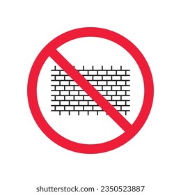 Forbidden brick wall vector icon. Warning, caution, attention, restriction, label, ban, danger. No brick wall flat sign design pictogram symbol. No wall icon