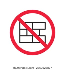 Forbidden brick wall vector icon. Warning, caution, attention, restriction, label, ban, danger. No brick wall flat sign design pictogram symbol. No wall icon