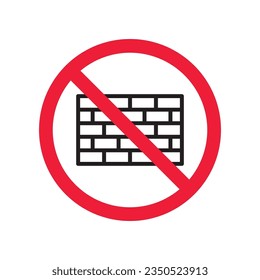 Forbidden brick wall vector icon. Warning, caution, attention, restriction, label, ban, danger. No brick wall flat sign design pictogram symbol. No wall icon