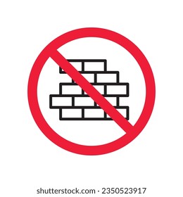 Forbidden brick wall vector icon. Warning, caution, attention, restriction, label, ban, danger. No brick wall flat sign design pictogram symbol. No wall icon