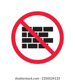 Verbotenes Ziegelmauerwerk, Vektorsymbol. Warnung, Vorsicht, Aufmerksamkeit, Einschränkung, Kennzeichnung, Verbot, Gefahr. Kein Piktogramm-Symbol für die Ziegelwand. Kein Wandsymbol
