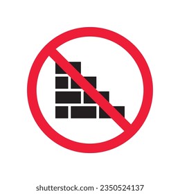 Verbotenes Ziegelmauerwerk, Vektorsymbol. Warnung, Vorsicht, Aufmerksamkeit, Einschränkung, Kennzeichnung, Verbot, Gefahr. Kein Piktogramm-Symbol für die Ziegelwand. Kein Wandsymbol