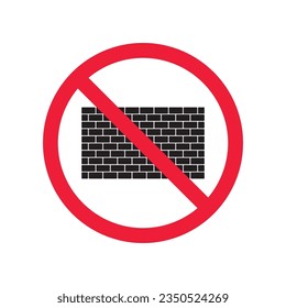 Forbidden brick wall vector icon. Warning, caution, attention, restriction, label, ban, danger. No brick wall flat sign design pictogram symbol. No wall icon