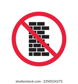 Forbidden brick wall vector icon. Warning, caution, attention, restriction, label, ban, danger. No brick wall flat sign design pictogram symbol. No wall icon