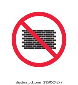 Forbidden brick wall vector icon. Warning, caution, attention, restriction, label, ban, danger. No brick wall flat sign design pictogram symbol. No wall icon