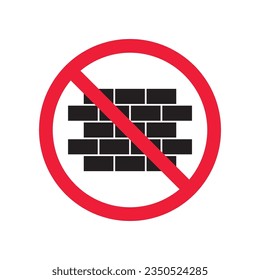 Forbidden brick wall vector icon. Warning, caution, attention, restriction, label, ban, danger. No brick wall flat sign design pictogram symbol. No wall icon