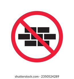 Verbotenes Ziegelmauerwerk, Vektorsymbol. Warnung, Vorsicht, Aufmerksamkeit, Einschränkung, Kennzeichnung, Verbot, Gefahr. Kein Piktogramm-Symbol für die Ziegelwand. Kein Wandsymbol