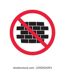 Forbidden brick wall vector icon. Warning, caution, attention, restriction, label, ban, danger. No brick wall flat sign design pictogram symbol. No wall icon